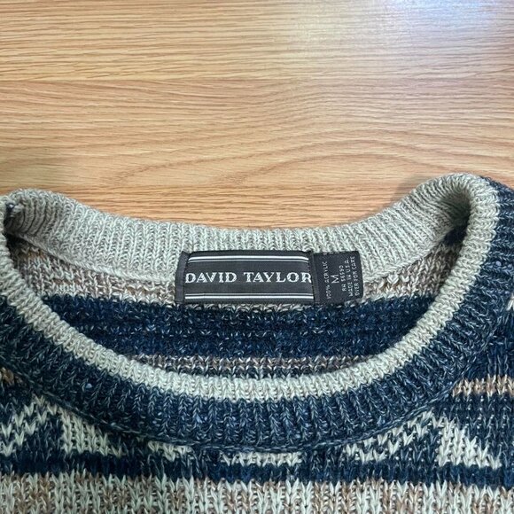 David Taylor Sweater Size M Mens Multicolor Pattern Longsleeve Crew Neck Knit - Picture 3 of 3